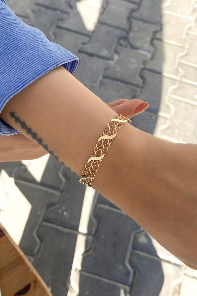 Tasarım Petek Desen 14 Ayar Sarı Altın Bileklik