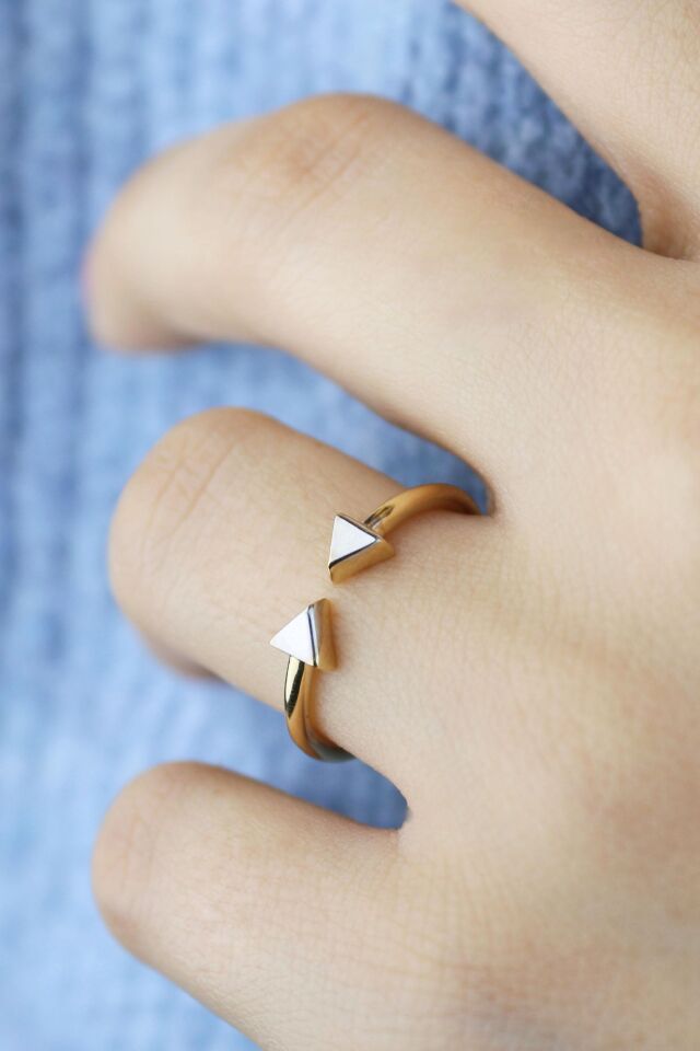 Ok Şeklinde Merger Ayarlanabilir Yüzük 14 Ayar Altın