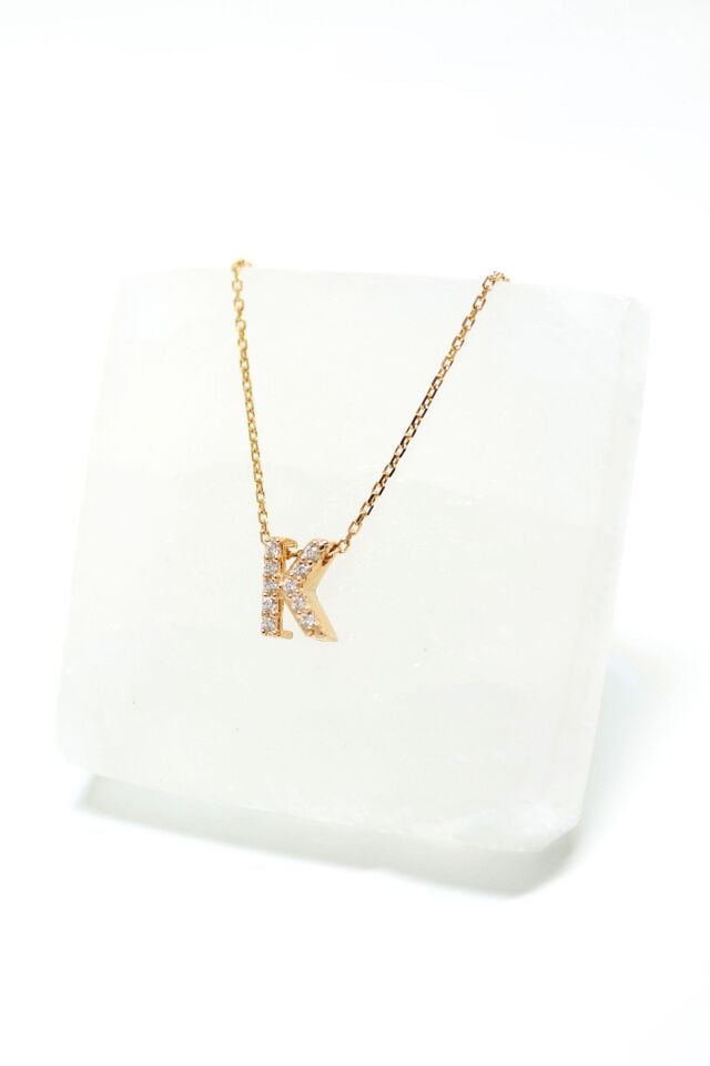 Minik Kesim Full Taşlı '' K '' Harfi Kolye
