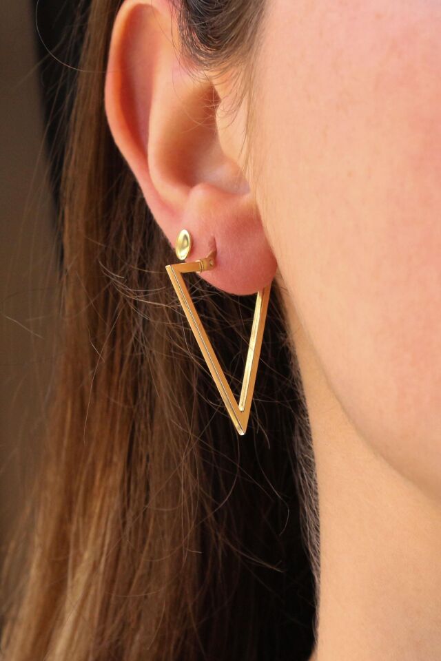 Üçgen Model Halka Küpe 14 Ayar Sarı Altın