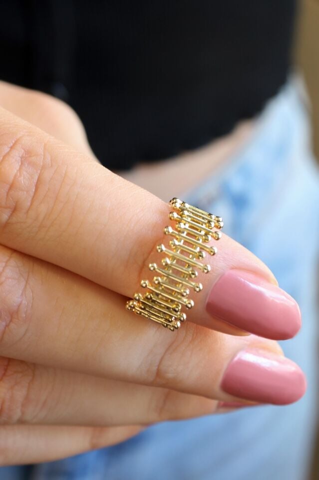 Büyük/Küçük Parmaklık Model 14 Ayar Sarı Altın Yüzük