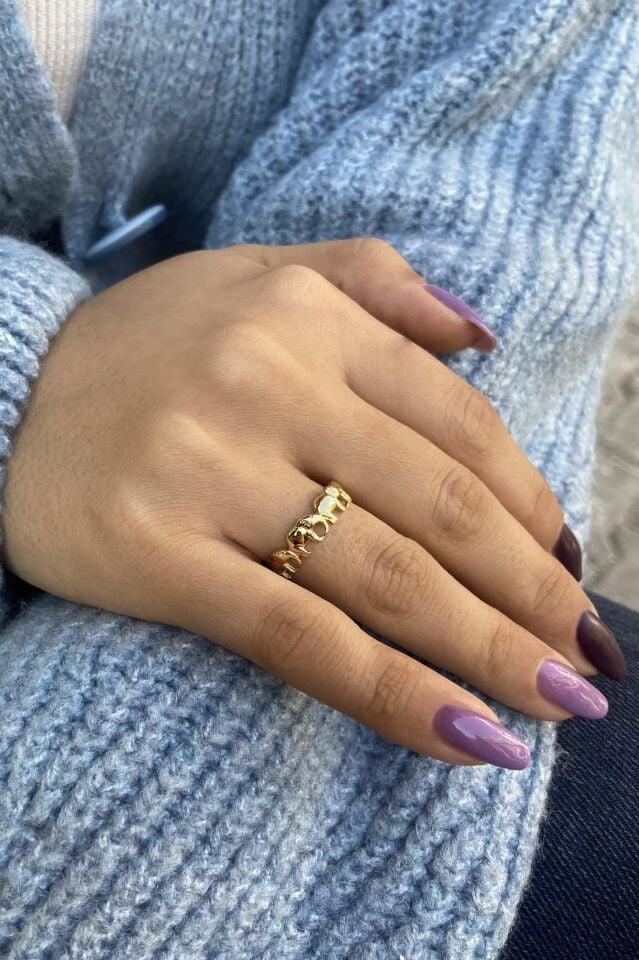 Çoklu Fil Modeli 14 Ayar Sarı Altın Yüzük