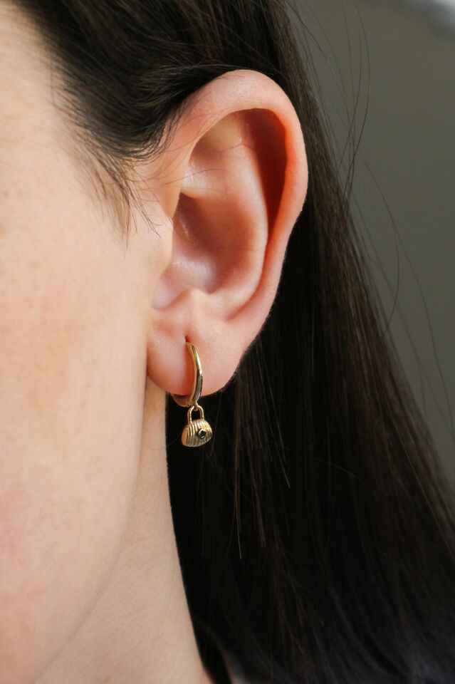 Çanta Sallantılı Halka 14 Ayar Altın Küpe