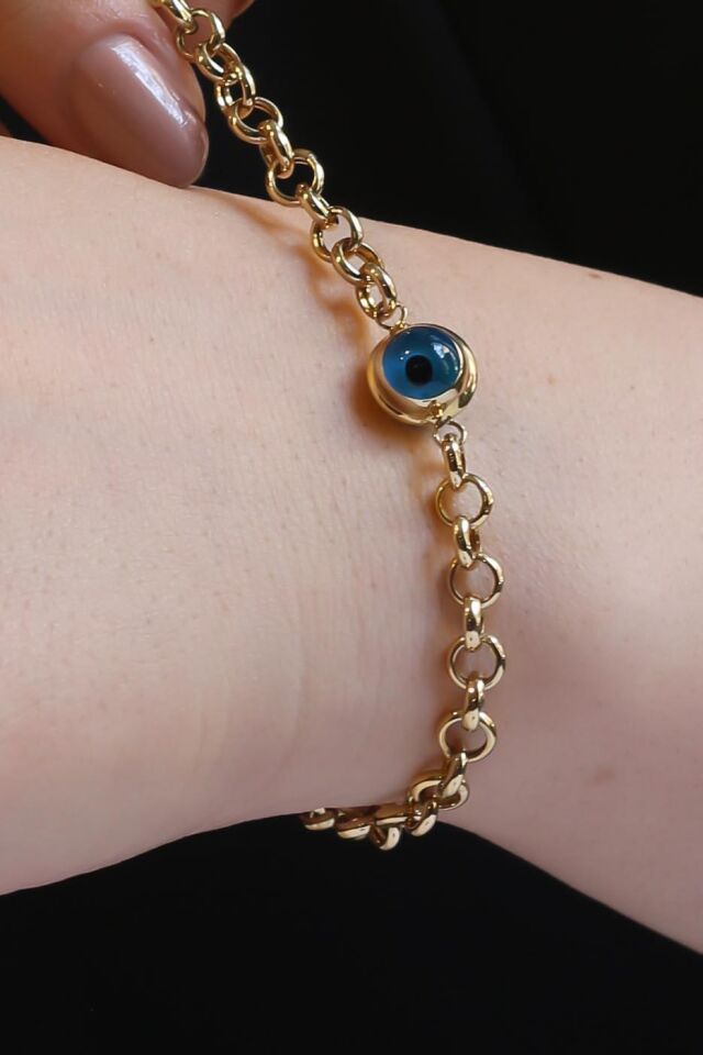 Doch Zincirli Nazar Boncuklu 14 Ayar Bileklik