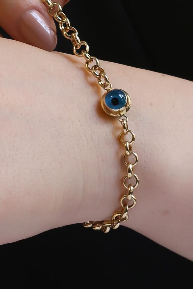 Doch Zincirli Nazar Boncuklu 14 Ayar Bileklik