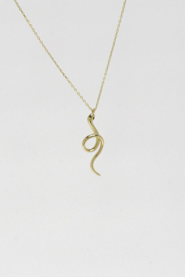 Gözleri Siyah Taşlı Minimal 14 Ayar Sarı Altın Yılan Kolye