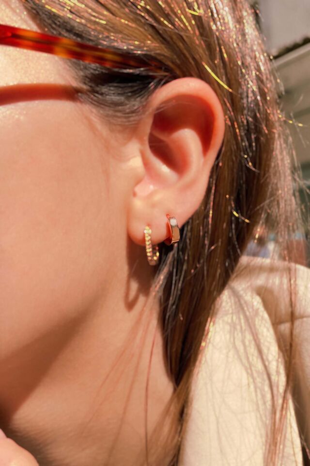 Düz Kesimli 14 Ayar Rose Altın Halka Küpe