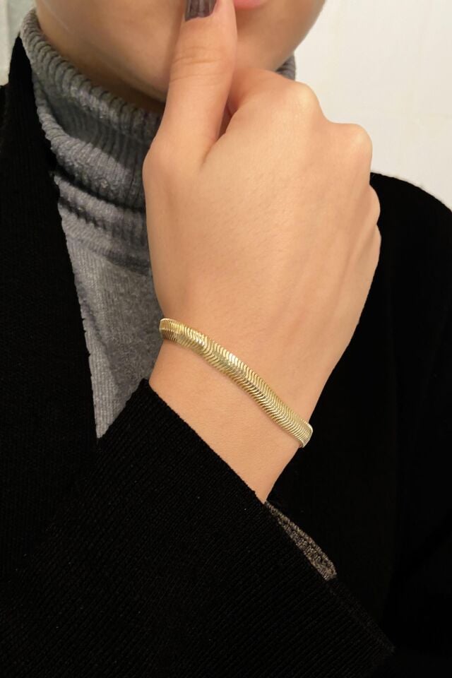 Kalın Balık Sırtı Zincir 14 Ayar Sarı Altın Bileklik