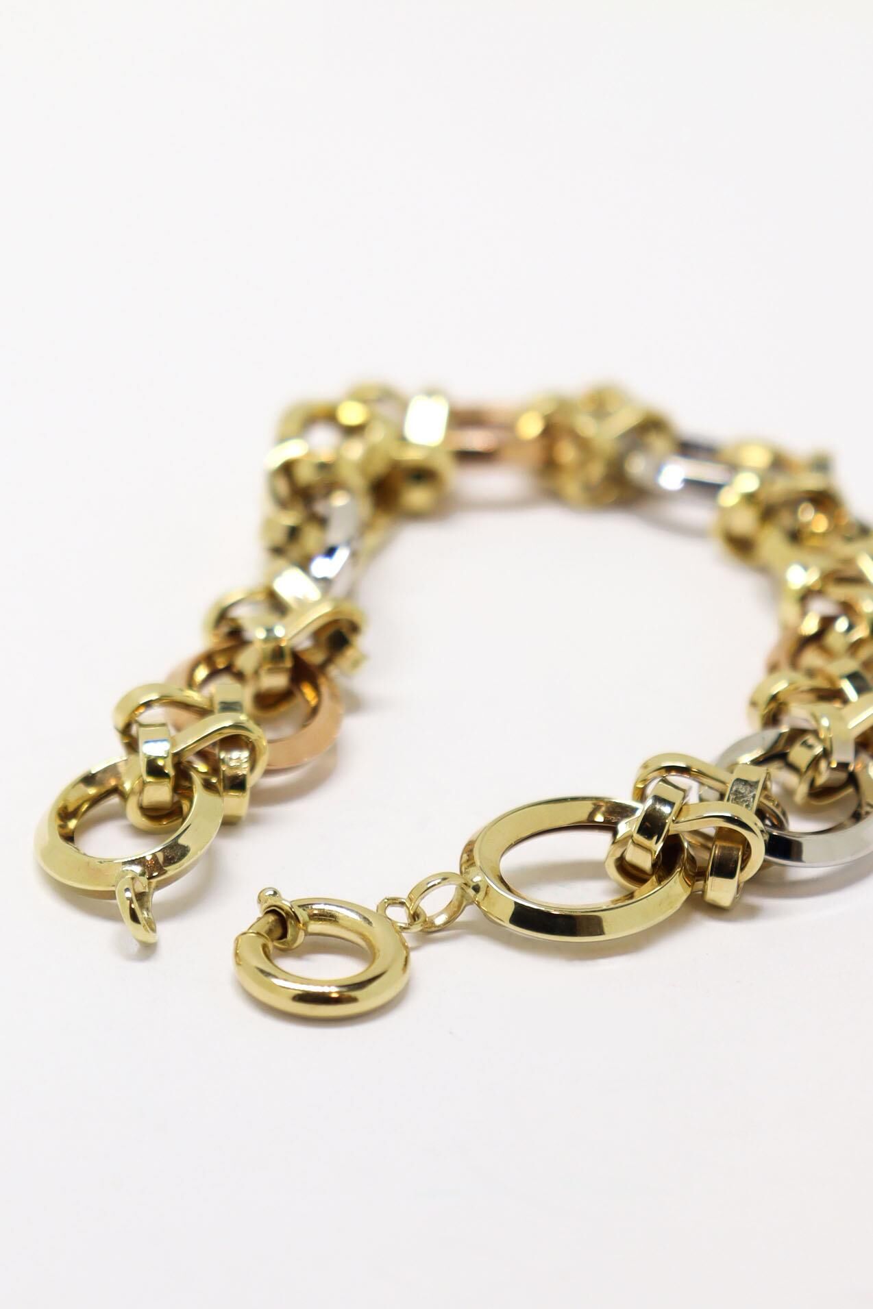 Oval Halkalı Üç Renk 14 Ayar Altın Bileklik