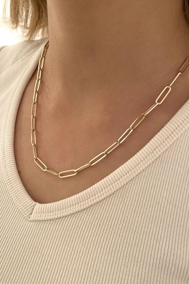 Oval Ataç Zincir 14 Ayar Sarı Altın