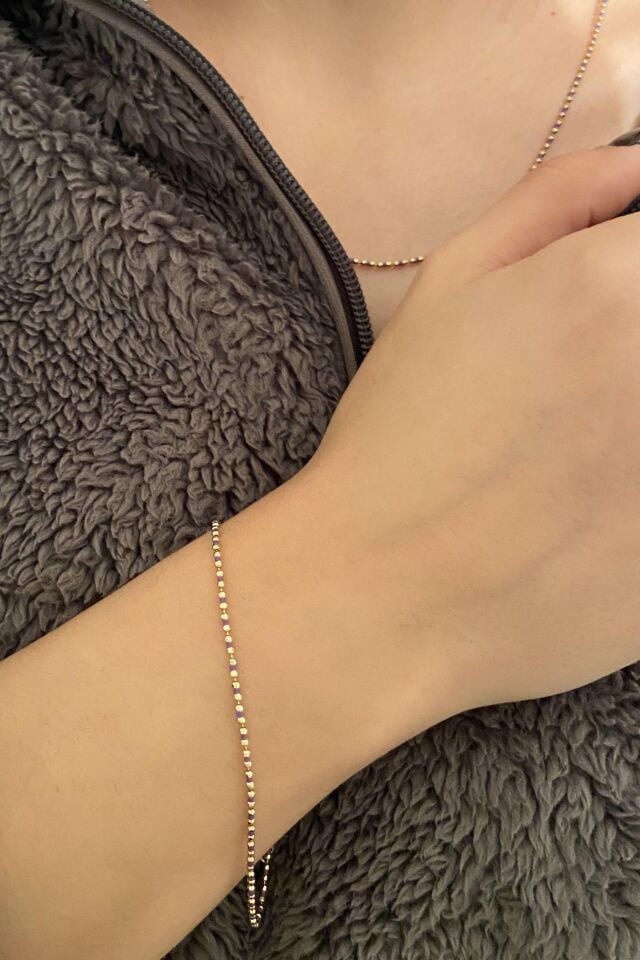 Mor Taşlı 14 Ayar Sarı Altın Bileklik