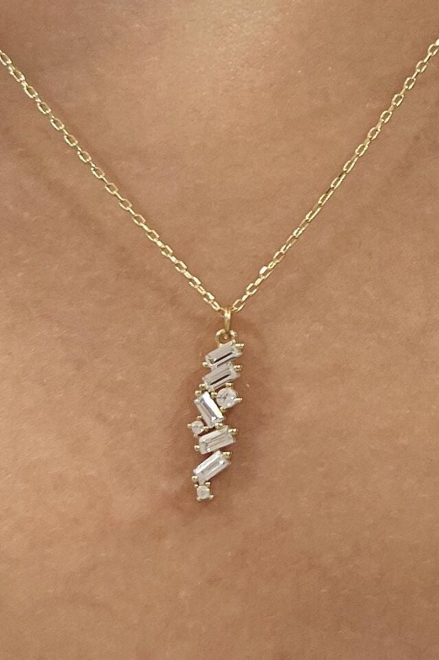 Baget Işık Seli Minimal Altın Kolye 14 Ayar