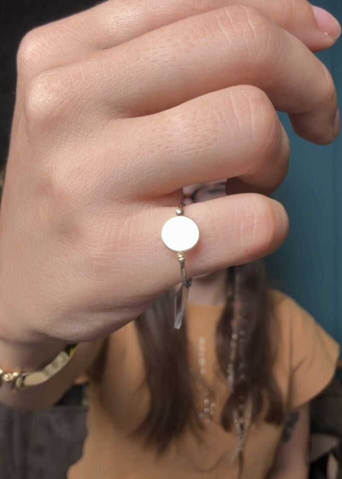 Yuvarlak Plaka Minimal Yüzük 14 Ayar Altın