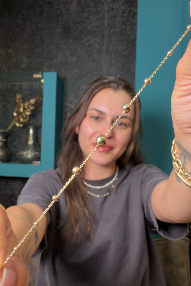 Boşluklu Süzme Top Bileklik 14 Ayar Altın