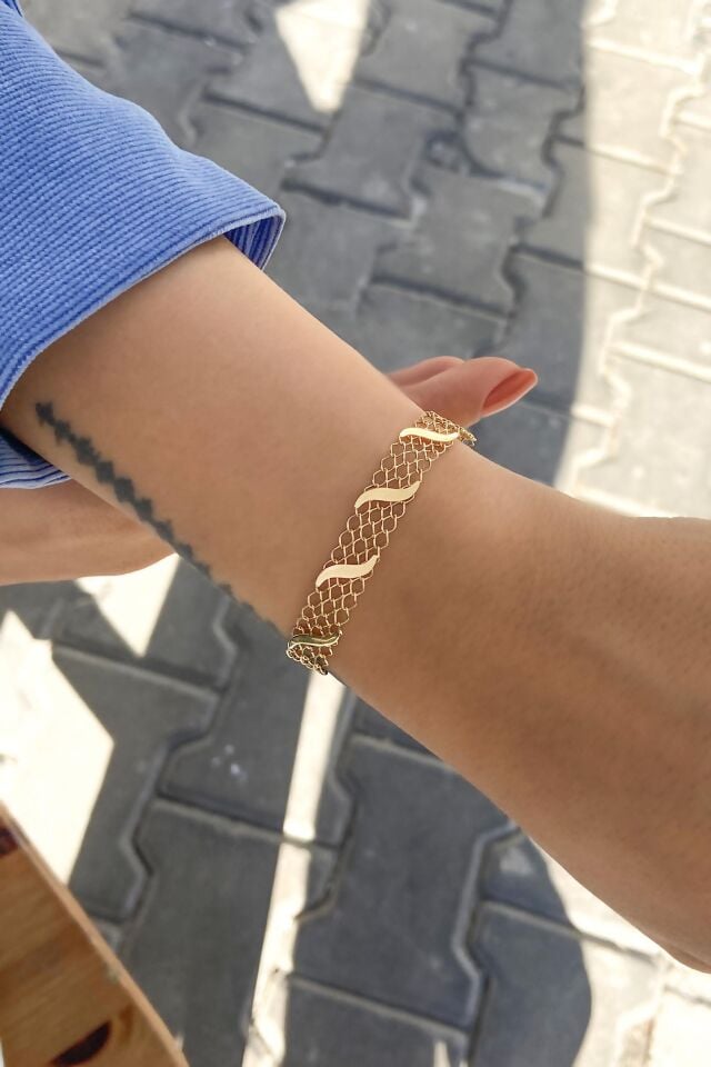 Tasarım Petek Desen 14 Ayar Sarı Altın Bileklik