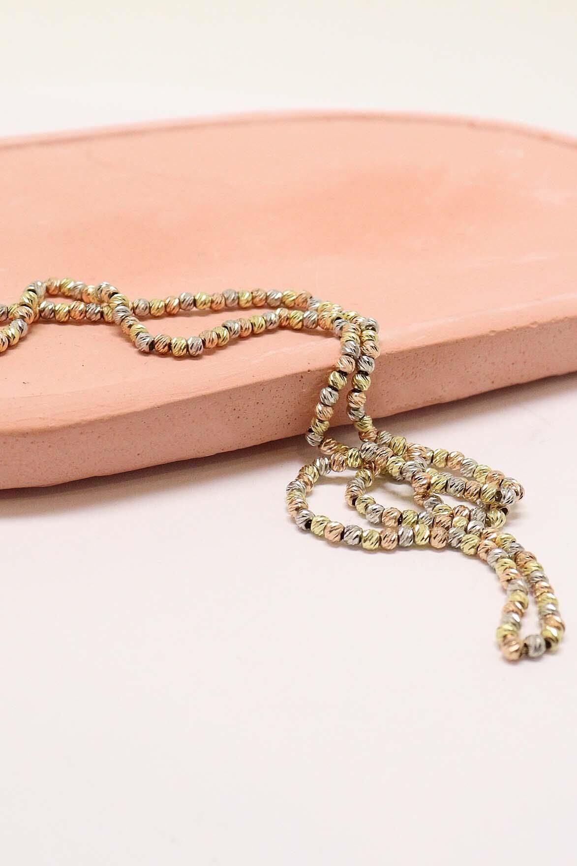 Üç Renk Dorikalı Tam Tur 14 Ayar Altın Kolye