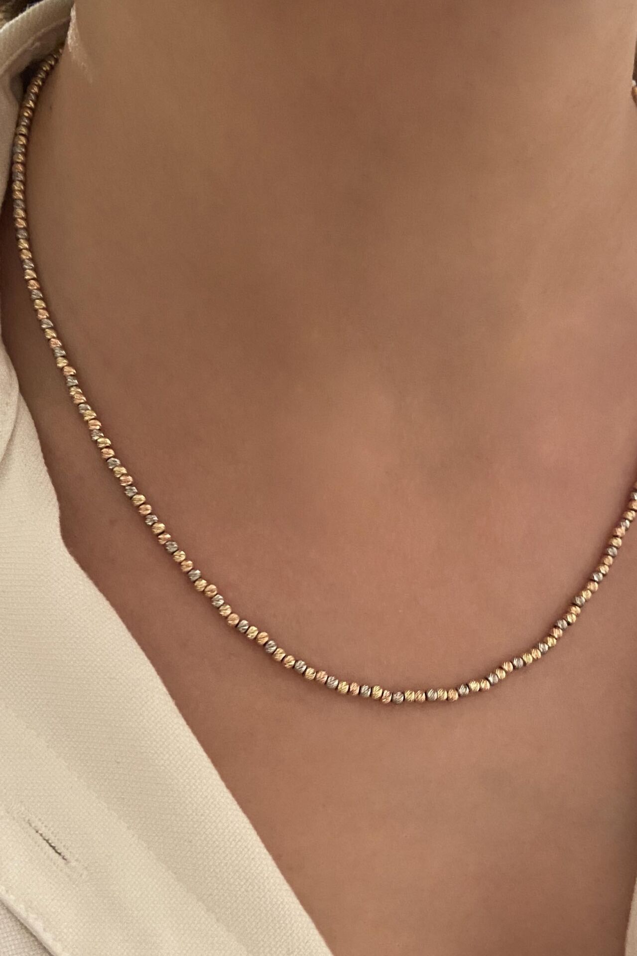 Üç Renk Dorikalı Tam Tur 14 Ayar Altın Kolye