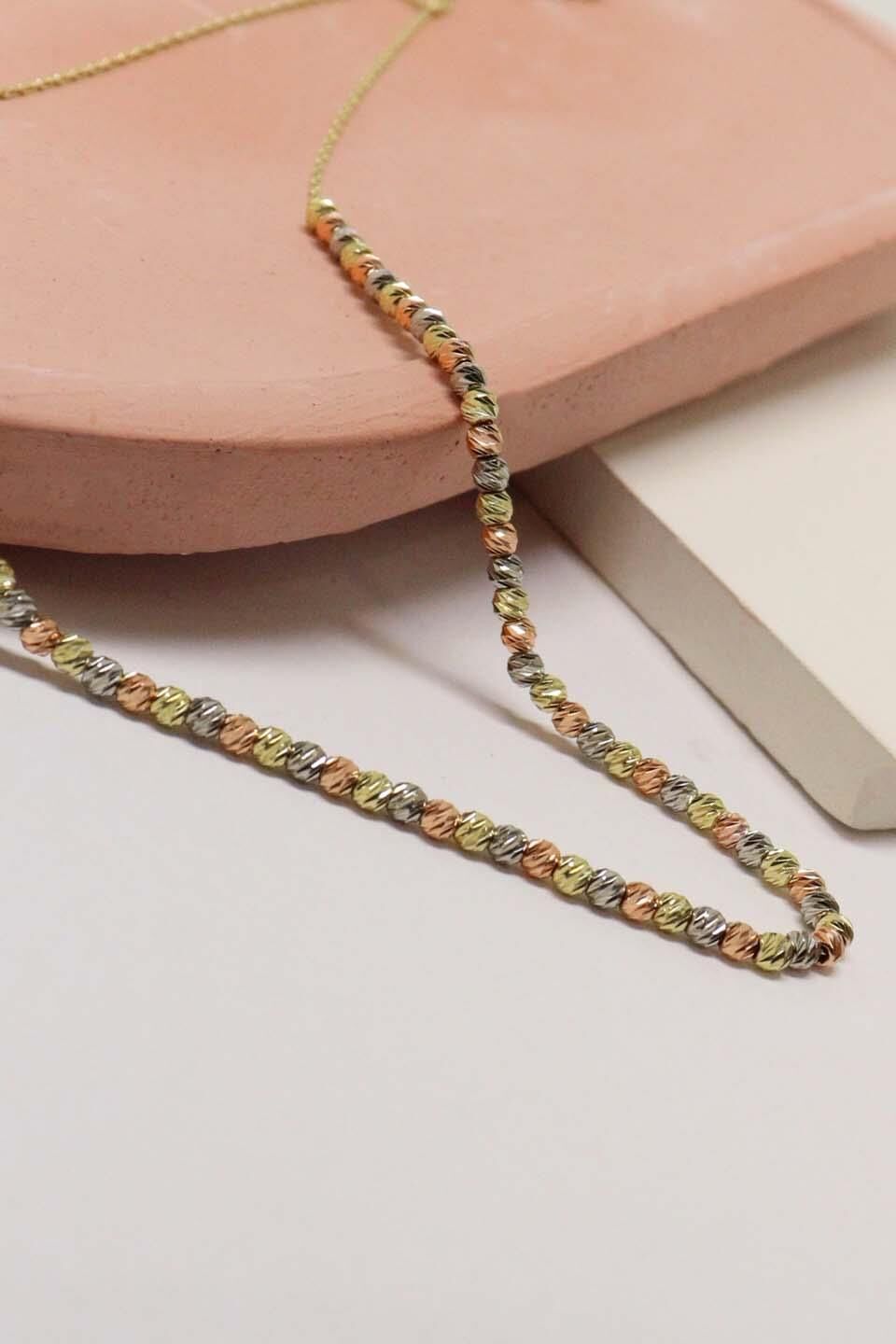 Üç Renk Yarım Dorikalı 14 Ayar Altın Kolye