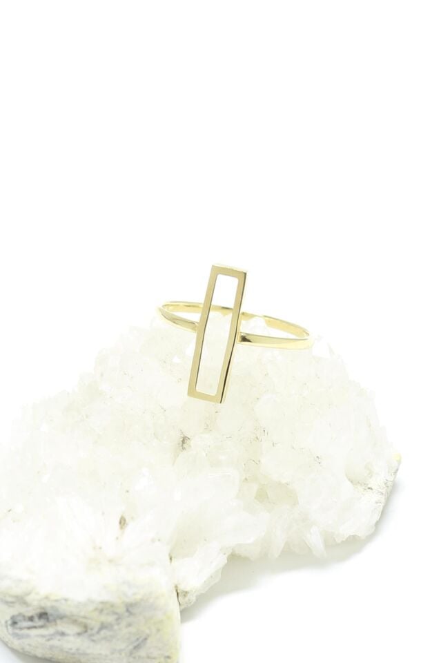 İçi Boş Dikdörtgen İnce Yüzük 14 Ayar Sarı Altın