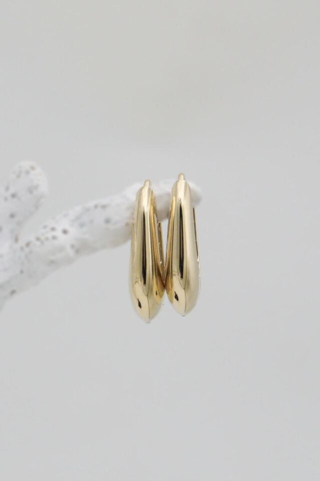 Damla Kesim Oval Bombeli Küpe 14 Ayar Altın