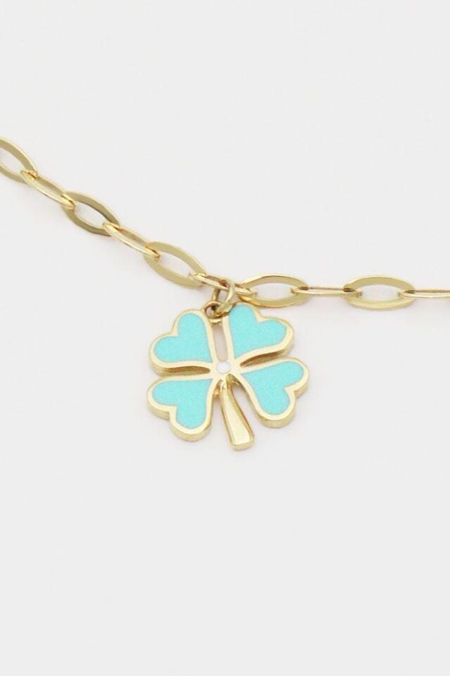 Mavi Yonca Sallantılı Ataç Bileklik 14 Ayar Altın Bileklik