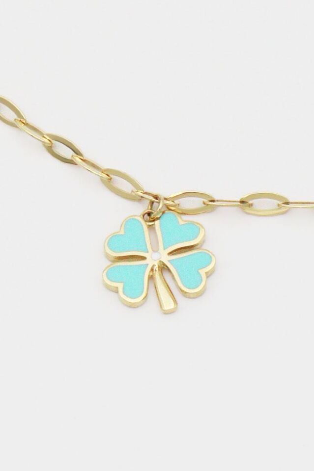 Mavi Yonca Sallantılı Ataç Bileklik 14 Ayar Altın Bileklik