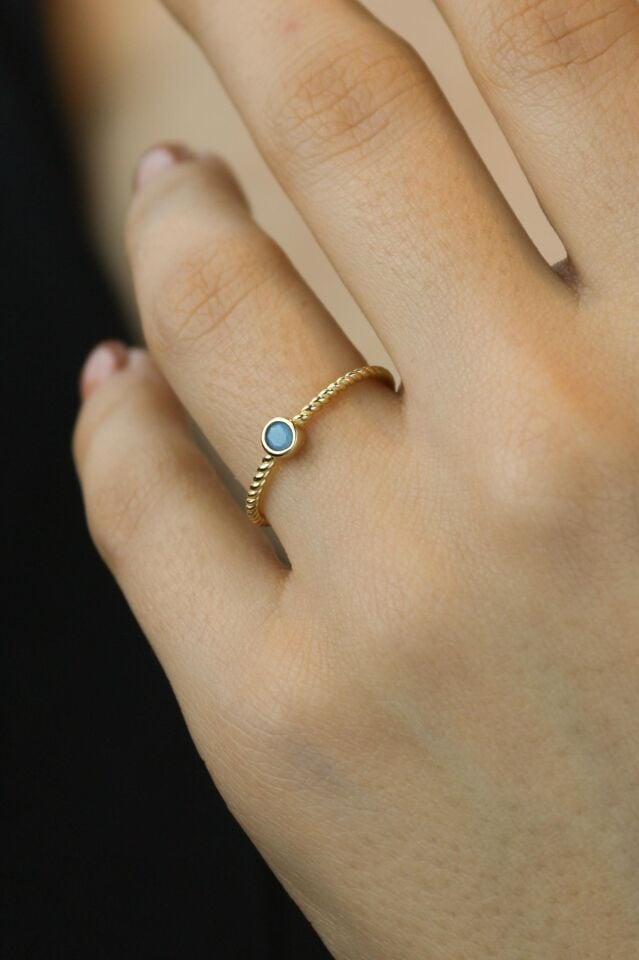 Tırnak Makası Ortası Firuze Taşlı Yüzük 14 Ayar Sarı Altın