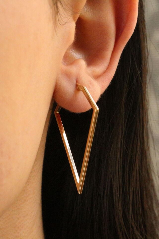 Maxi Boy Elmas Model Halka Küpe 14 Ayar Sarı Altın