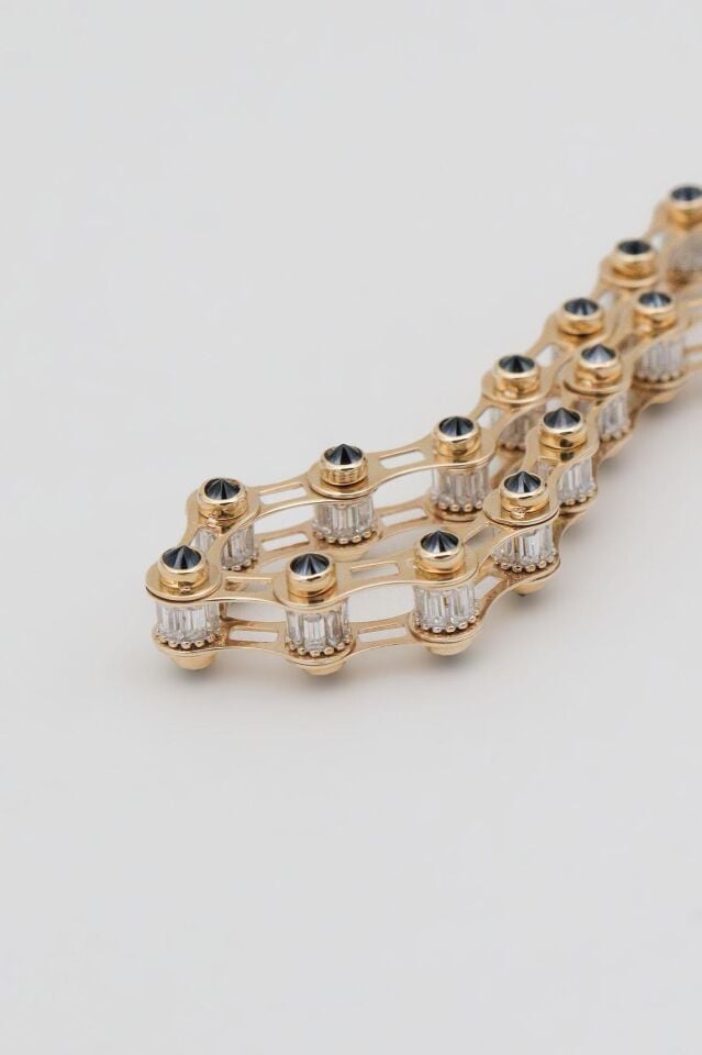 Işıltılı Modern Bisiklet Zinciri Bileklik 14 Ayar Altın