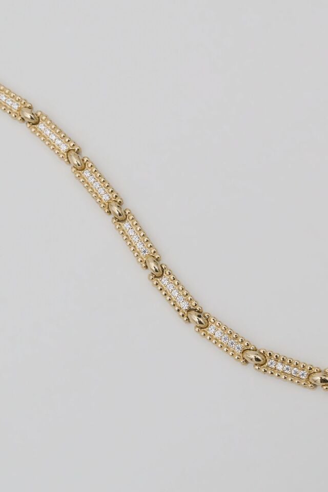 Taşlı Plakalar Lines Bileklik 14 Ayar Altın