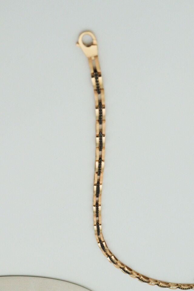 Siyah Taşlı Unisex 14 Ayar Altın Bileklik