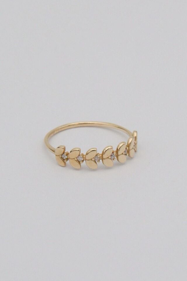 Sıra Yaprak Minimal Yüzük 14 Ayar Altın