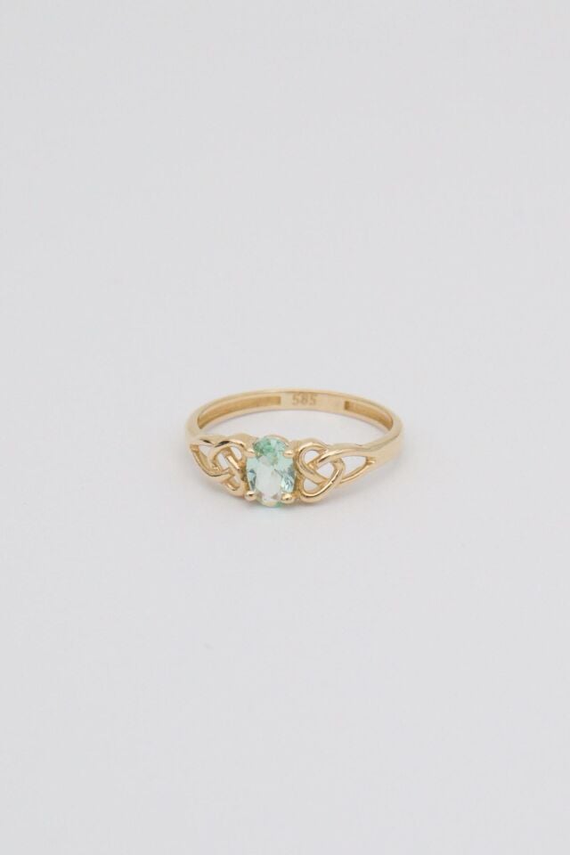 Yeşil Oval Taşlı Vintage Yüzük 14 Ayar Altın