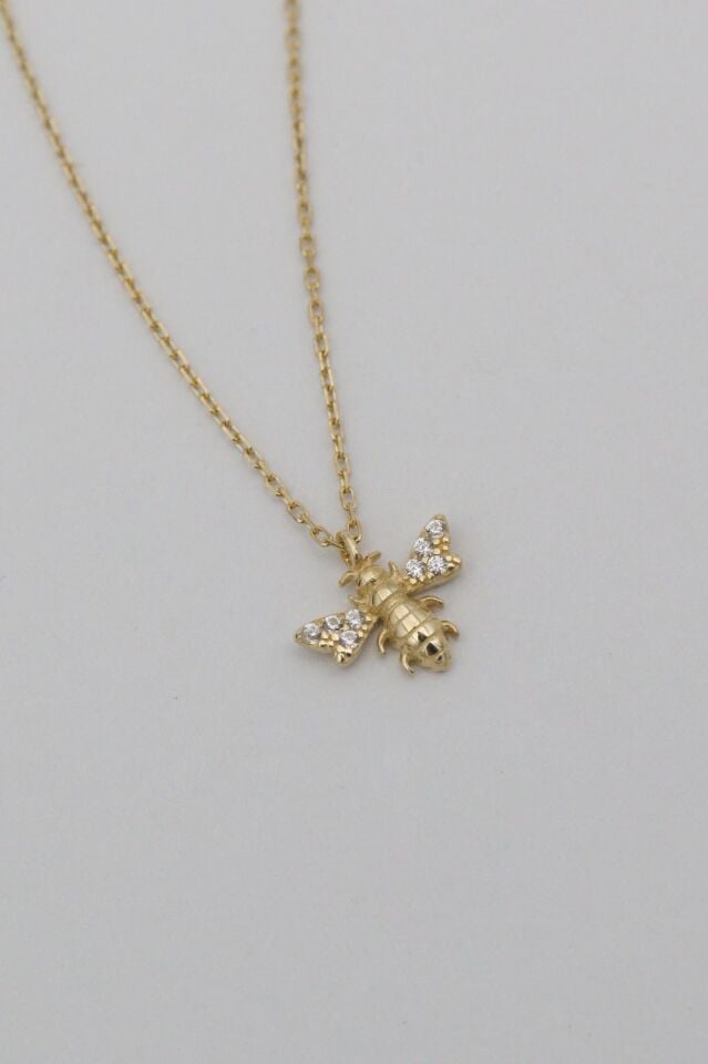 Minimal Arı Kolye 14 Ayar Altın