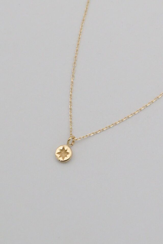 Minik Baskılı Kutup Yıldızı Madalyon 14 Ayar Altın Kolye