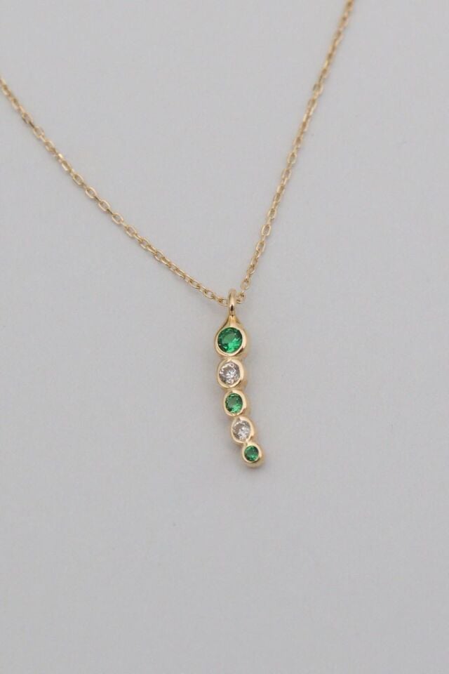 Akan Yeşil Taşlı 14 Ayar Altın Kolye