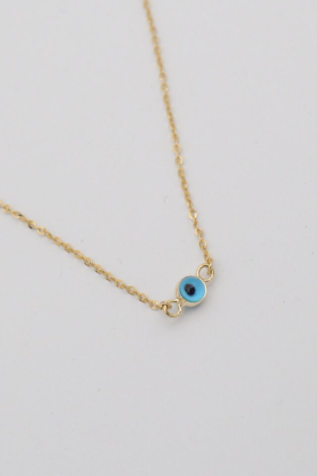 Nazar Boncuklu Minimal 14 Ayar Altın Kolye