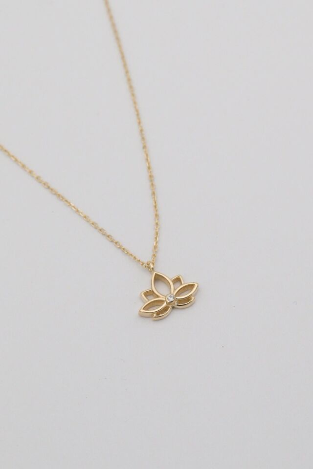 Minimal Lotus 14 Ayar Altın Kolye