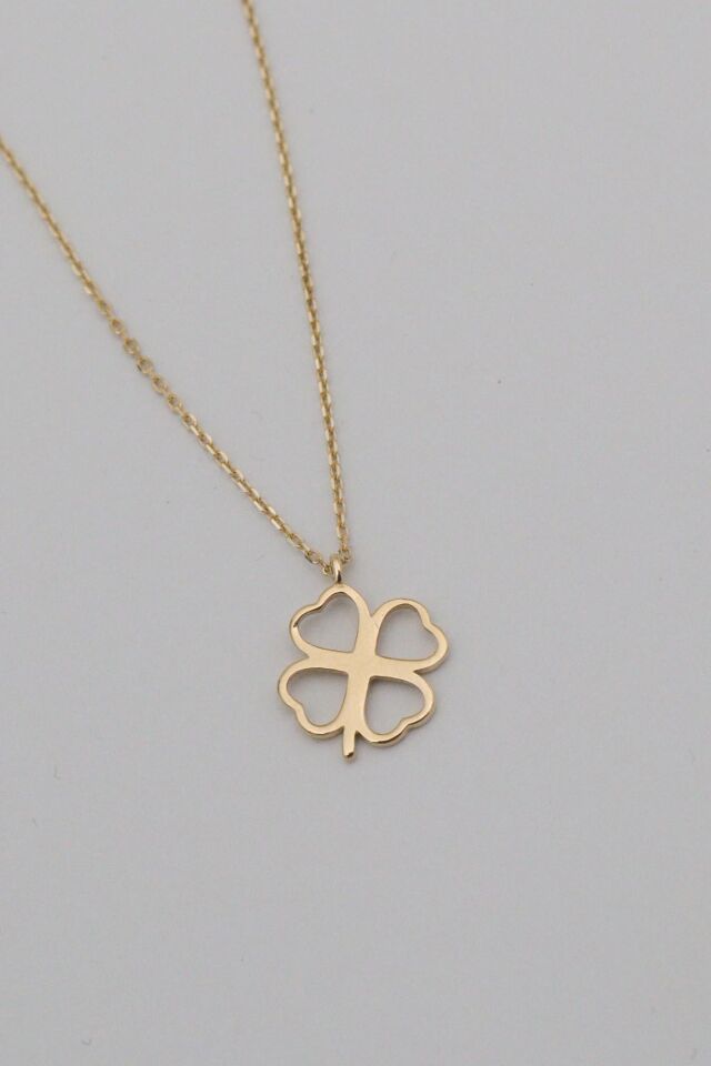 Minimal Yonca 14 Ayar Altın Kolye