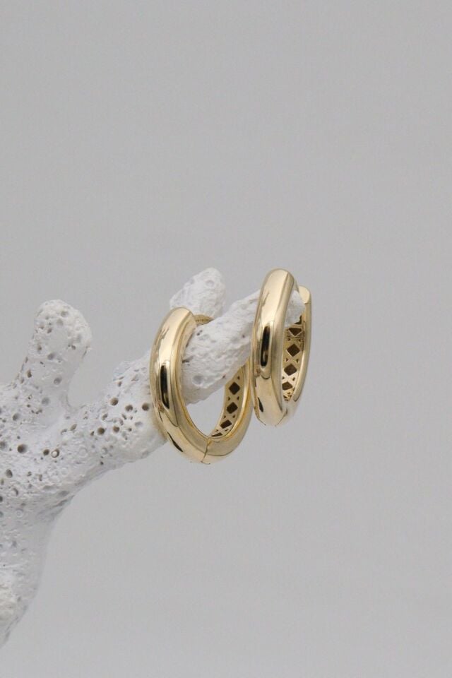 Orta Boy Bombeli 14 Ayar Altın Halka Küpe