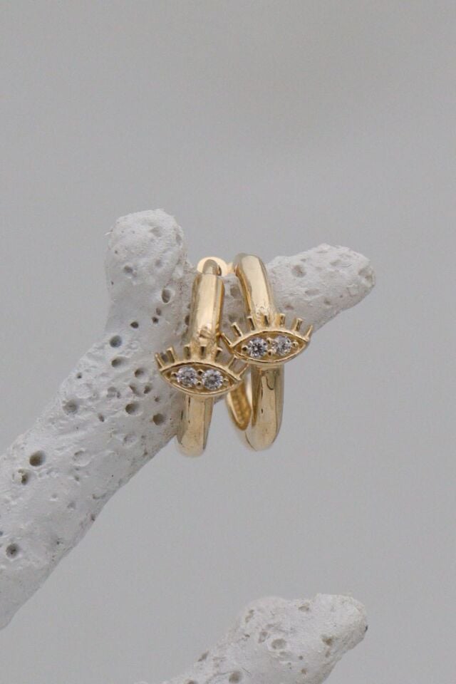 Göz Taşlı Minik 14 Ayar Halka Küpe