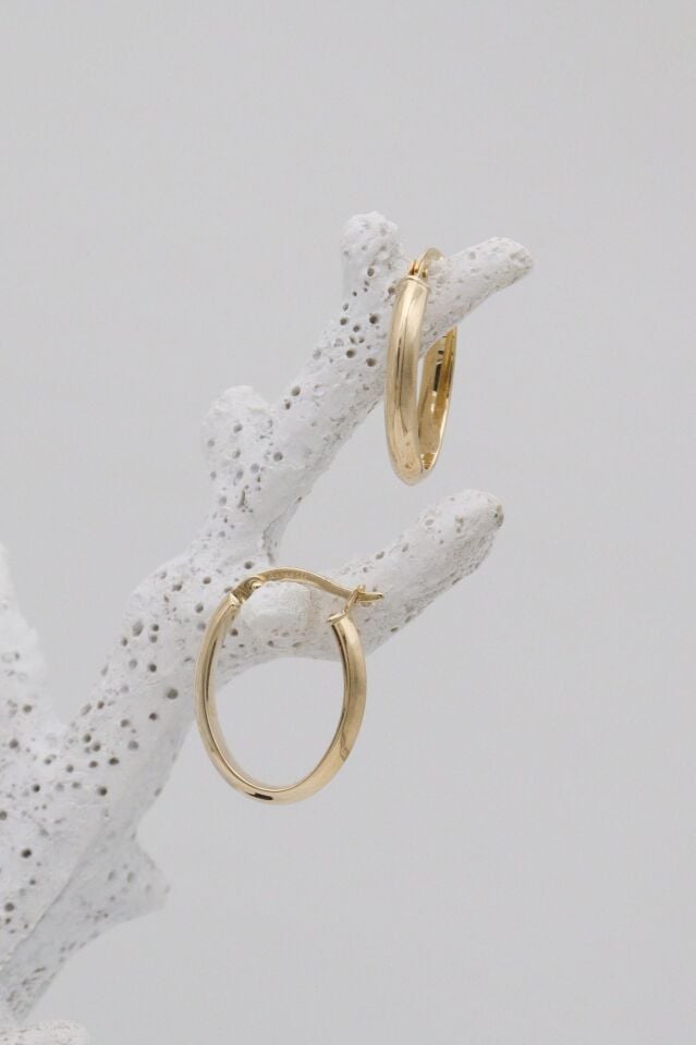 Oval Düz 14 Ayar Altın Küpe