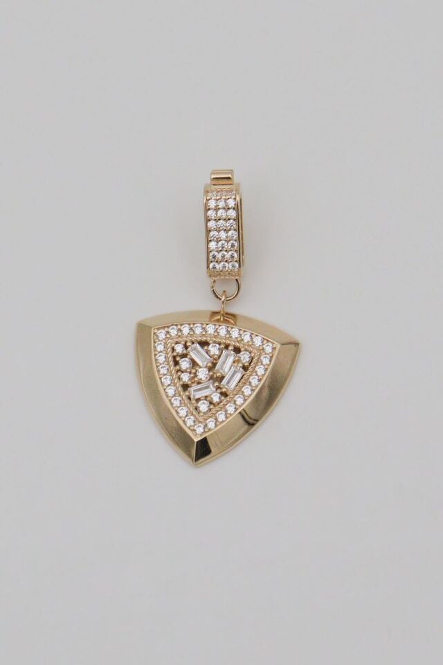 Baget Taşlı Üçgen Charm 14 Ayar Altın