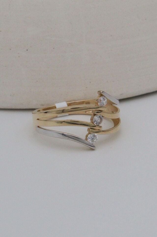 Taşlı İki Renk Kedi Merdiveni 14 Ayar Altın Kolye