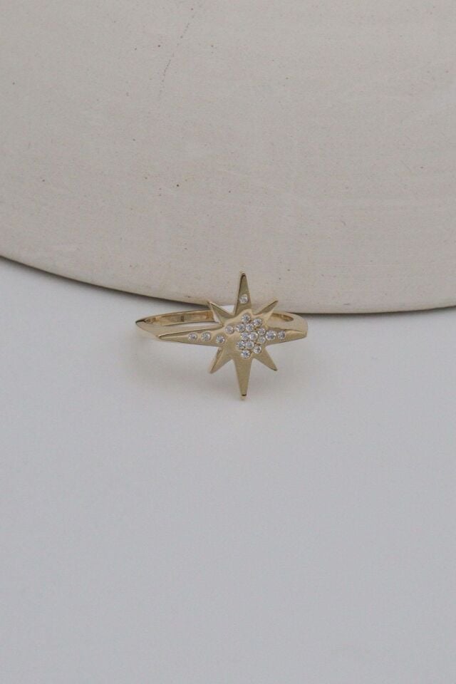 Taşlı Kutup Yıldızı 14 Ayar Altın Şövalye Yüzük