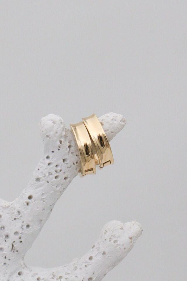 Mini Oluklu 14 Ayar Altın Halka Küpe