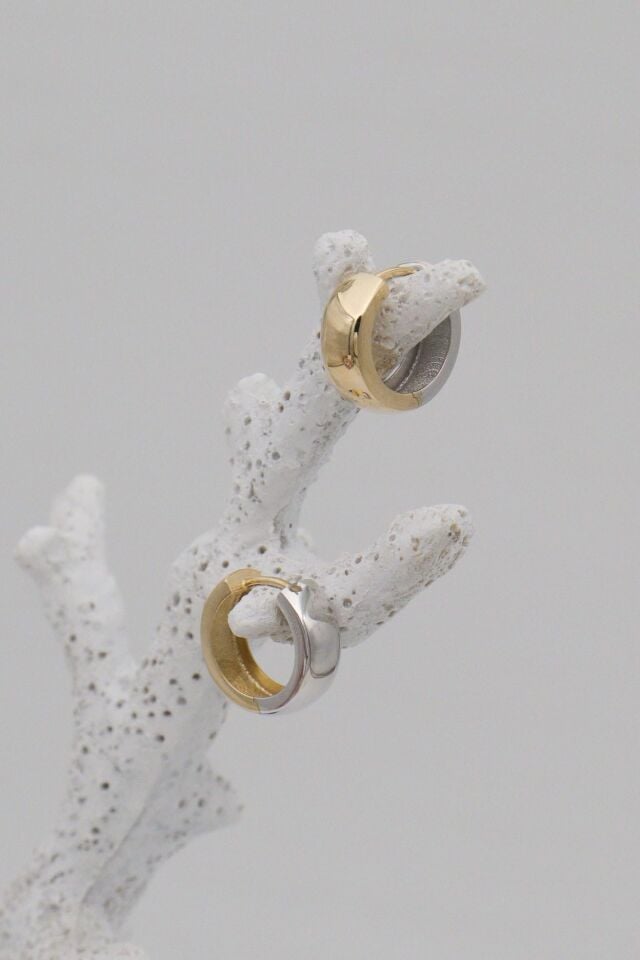 Çift Renk Kalın 14 Ayar Altın Halka Küpe