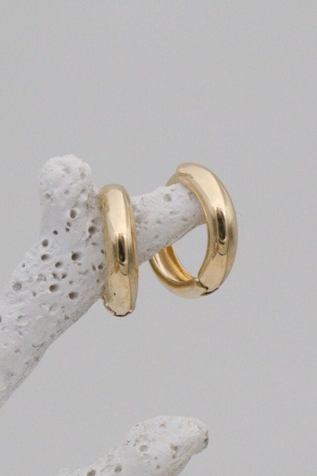 Kalın Bombeli Minik 14 Ayar Altın Halka Küpe