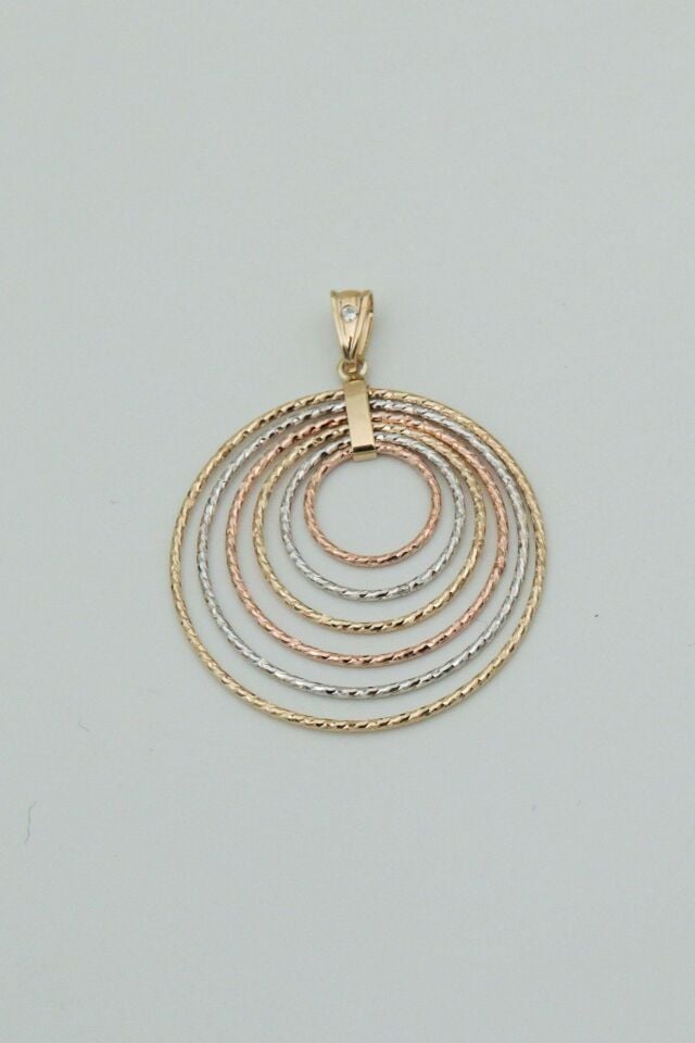 Üç Renkli İç İçe Geçen 14 Ayar Altın Halka Kolye Ucu