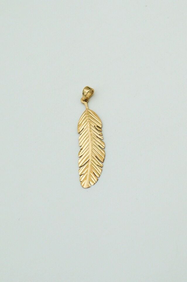 14 Ayar Altın Kuş Tüyü Kolye